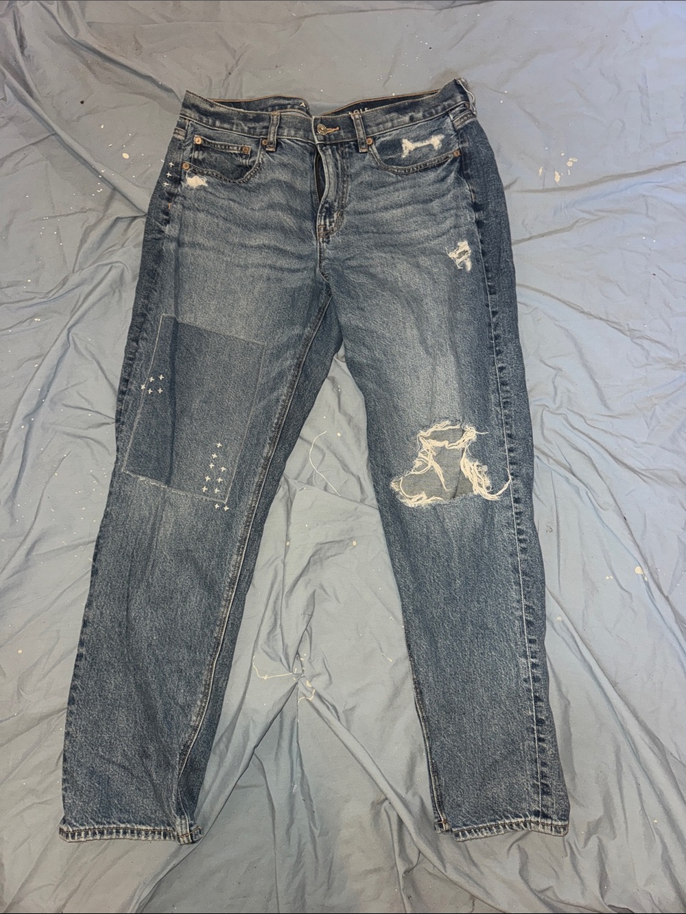 American Eagle Women's Distressed High-Rise Blue Jeans
